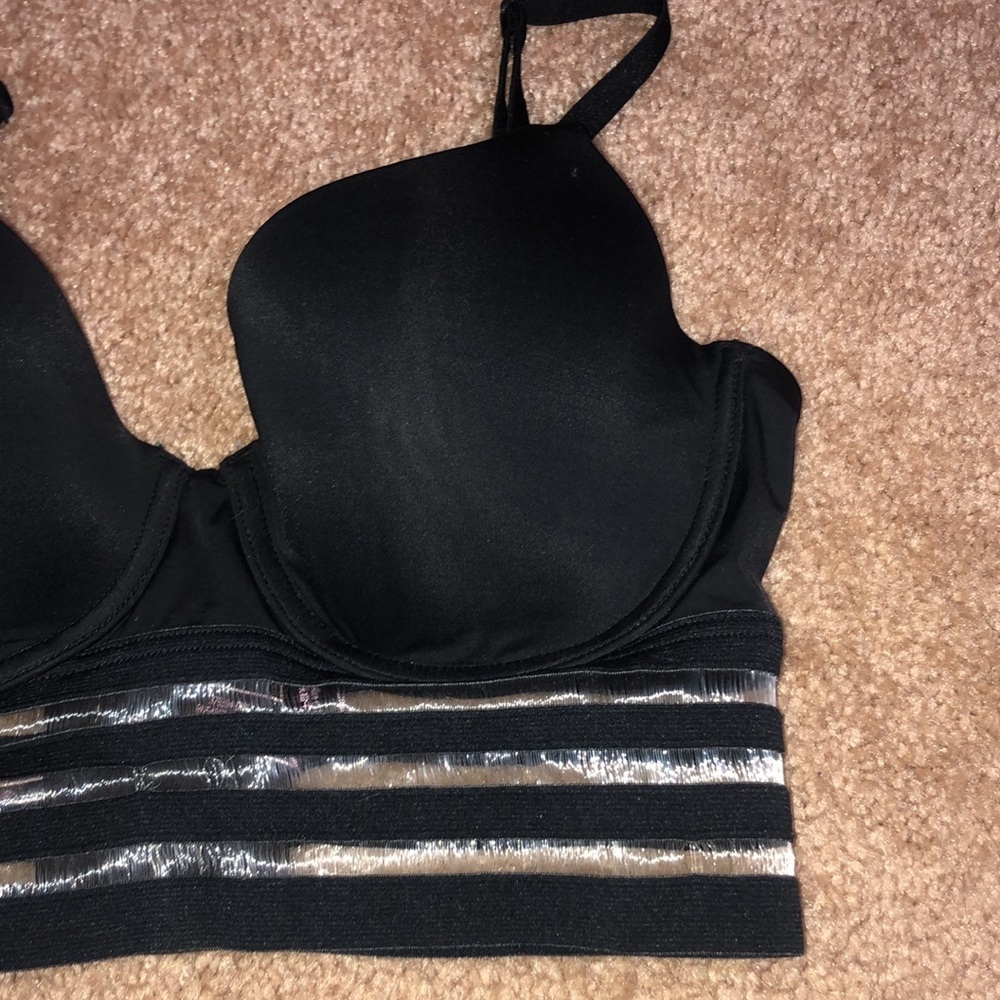 Victoria’s Secret T-shirt Demi Women’s Black Sheer Striped Padded Bra size 32D - Picture 3 of 6